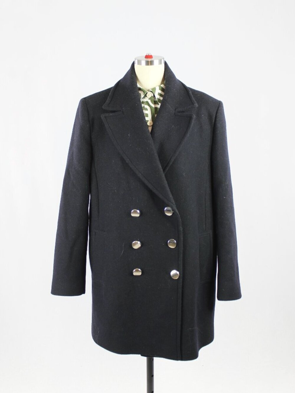 ZARA Navy Blue Wool Blend Double Breasted Short Peacoat Coat, Size M